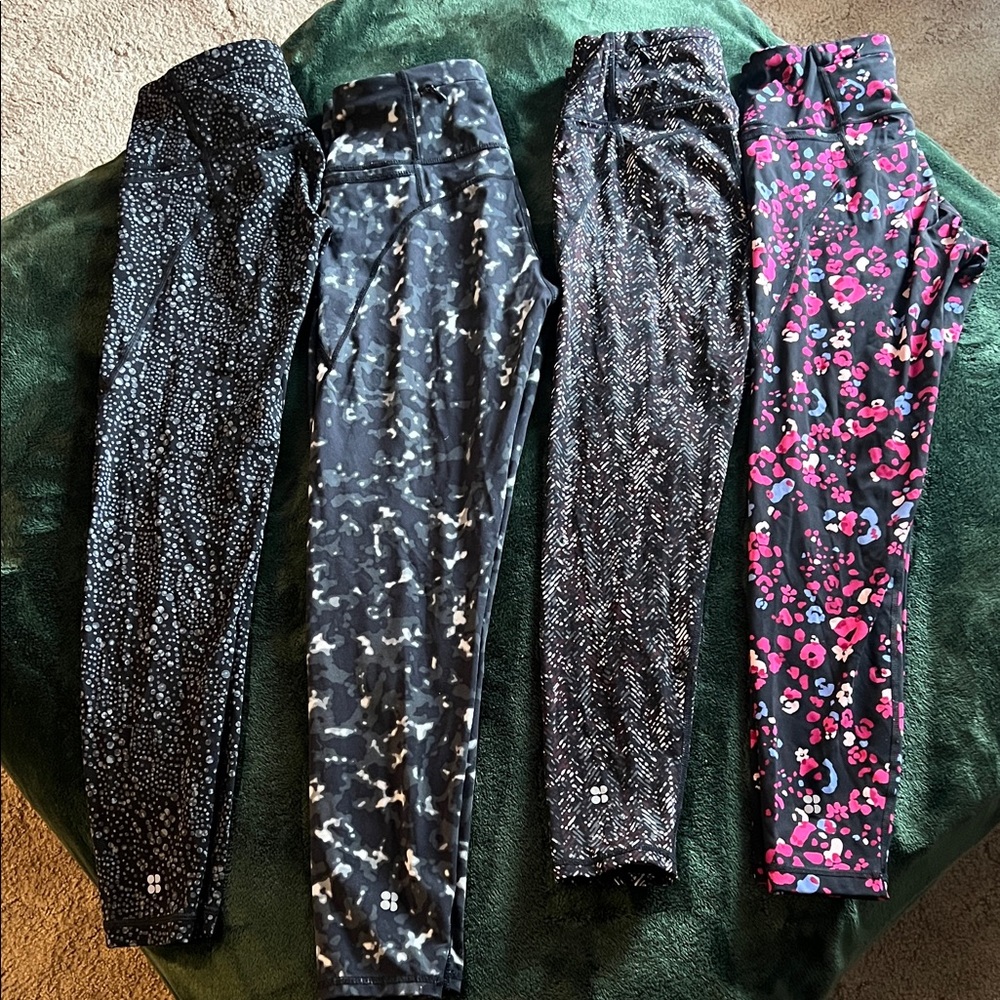 Sweaty Betty Black and Pink Patterned Leggings Lot